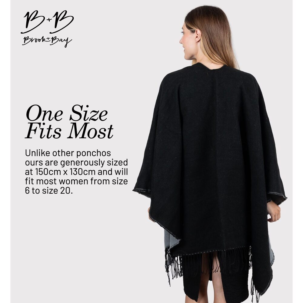 9244 Winter Poncho - Shawl Wrap & Womens Poncho Sweater W/tassels - Cardigan - Picture 4 of 7